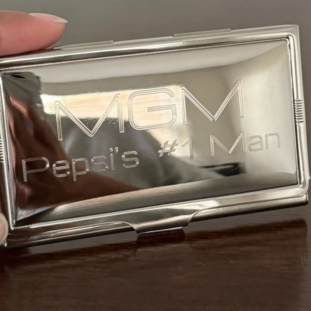 NEW Mens Custom Engraved Silver Metal Card Case Wallet “MGM Pepsi’s #1 Man”